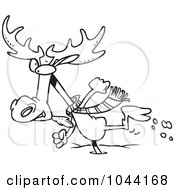 Poster, Art Print Of Cartoon Black And White Outline Design Of A Moose Running In The Snow