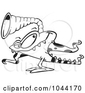 Royalty Free RF Clip Art Illustration Of A Cartoon Black And White Outline Design Of A Monster With Tentacles And A Horn