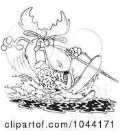 Royalty Free RF Clip Art Illustration Of A Cartoon Black And White Outline Design Of A Waterskiing Moose by toonaday
