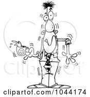 Poster, Art Print Of Cartoon Black And White Outline Design Of A Jittery Businessman Holding Coffee