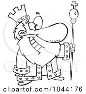 Royalty Free RF Clip Art Illustration Of A Cartoon Black And White Outline Design Of A Friendly King