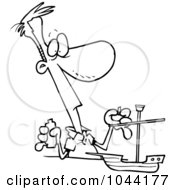 Royalty Free RF Clip Art Illustration Of A Cartoon Black And White Outline Design Of A Man Building A Model Boat by toonaday