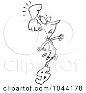 Poster, Art Print Of Cartoon Black And White Outline Design Of A Businesswoman Balancing On A Dollar Symbol