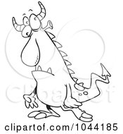 Royalty Free RF Clip Art Illustration Of A Cartoon Black And White Outline Design Of A Confused Monster