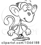 Poster, Art Print Of Cartoon Black And White Outline Design Of A Standing Monkey