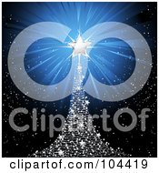 Royalty Free RF Clipart Illustration Of A Silver Star Shining Atop A Starry Christmas Tree Over Black by elaineitalia