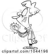 Royalty Free RF Clip Art Illustration Of A Cartoon Black And White Outline Design Of A Proud Woman Admiring Her Medal
