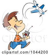 Poster, Art Print Of Cartoon Boy Playing With A Remote Control Airplane