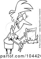 Royalty Free RF Clip Art Illustration Of A Cartoon Black And White Outline Design Of A Woman Burning Her Mortgage