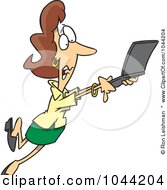 Poster, Art Print Of Cartoon Mobile Businesswoman Taking Off With Her Laptop