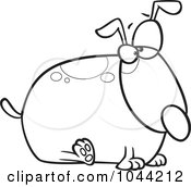 Royalty Free RF Clip Art Illustration Of A Cartoon Black And White Outline Design Of A Fat Dog