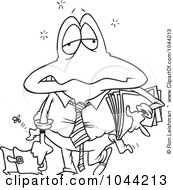 Royalty Free RF Clip Art Illustration Of A Cartoon Black And White Outline Design Of A Tired Frog Businessman