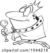 Royalty Free RF Clip Art Illustration Of A Cartoon Black And White Outline Design Of A King Frog