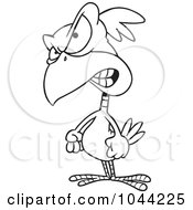 Royalty Free RF Clip Art Illustration Of A Cartoon Black And White Outline Design Of A Feisty Bird