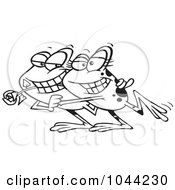 Royalty Free RF Clip Art Illustration Of A Cartoon Black And White Outline Design Of A Frog Couple Dancing