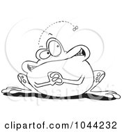 Poster, Art Print Of Cartoon Black And White Outline Design Of A Frog Waiting For A Fly