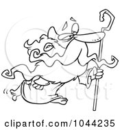 Royalty Free RF Clip Art Illustration Of A Cartoon Black And White Outline Design Of Father Time With A Cane