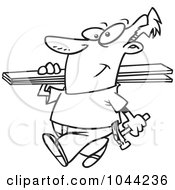 Royalty Free RF Clip Art Illustration Of A Cartoon Black And White Outline Design Of A Fencer Carrying Planks by toonaday