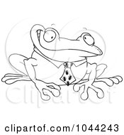 Royalty Free RF Clip Art Illustration Of A Cartoon Black And White Outline Design Of A Business Frog With An Ant Tie
