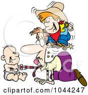 Poster, Art Print Of Cartoon Boys Playing On The Floor With Their Dad
