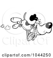 Royalty Free RF Clip Art Illustration Of A Cartoon Black And White Outline Design Of A Dog Fetching A Newspaper