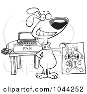 Cartoon Black And White Outline Design Of A Dog Holding A Fax Of A Cat
