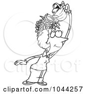 Cartoon Black And White Outline Design Of A Fertile Woman Watering The Flowers On Her Head
