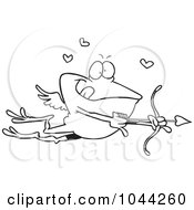 Poster, Art Print Of Cartoon Black And White Outline Design Of A Frog Cupid