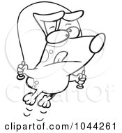Royalty Free RF Clip Art Illustration Of A Cartoon Black And White Outline Design Of A Jumproping Dog by toonaday