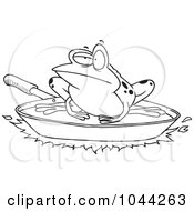 Royalty Free RF Clip Art Illustration Of A Cartoon Black And White Outline Design Of A Frog On A Frying Pan