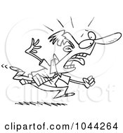 Poster, Art Print Of Cartoon Black And White Outline Design Of A Businessman Running Fearfully