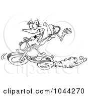 Poster, Art Print Of Cartoon Black And White Outline Design Of A Frog Biker Chick