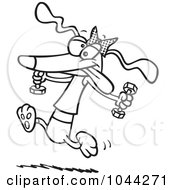 Royalty Free RF Clip Art Illustration Of A Cartoon Black And White Outline Design Of A Healthy Dog Running With Dumbbells