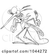 Royalty Free RF Clip Art Illustration Of A Cartoon Black And White Outline Design Of A Hungry Mosquito by toonaday