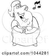 Poster, Art Print Of Cartoon Black And White Outline Design Of A Fat Lady Singing