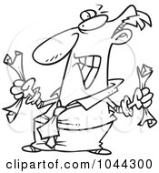 Poster, Art Print Of Cartoon Black And White Outline Design Of A Fed Up Businessman Crumpling Paper