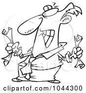 Royalty Free RF Clip Art Illustration Of A Cartoon Black And White Outline Design Of A Fed Up Businessman Crumpling Paper