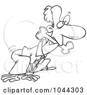 Royalty Free RF Clip Art Illustration Of A Cartoon Black And White Outline Design Of A Businessman Fetching A Bone
