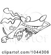 Royalty Free RF Clip Art Illustration Of A Cartoon Black And White Outline Design Of A Dog Fetching The Newspaper