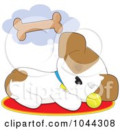 Poster, Art Print Of Cute Puppy Dreaming Of A Bone Biscuit