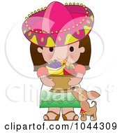 Chihuahua By A Cute Mexican Girl Carrying A Basket Of Fruit
