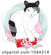 Poster, Art Print Of Cute Cat Sitting In A Gift Box Over A Green Circle