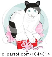 Royalty Free RF Clip Art Illustration Of A Cute Cat Sitting In A Gift Box Over A Green Circle