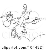 Royalty Free RF Clip Art Illustration Of A Cartoon Black And White Outline Design Of A Player Diving For A Baseball