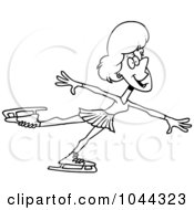 Royalty Free RF Clip Art Illustration Of A Cartoon Black And White Outline Design Of A Female Figure Skater