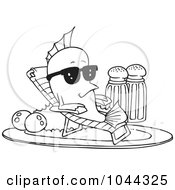 Poster, Art Print Of Cartoon Black And White Outline Design Of A Fish Relaxing On A Plate