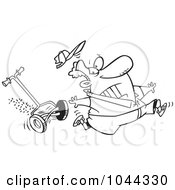 Poster, Art Print Of Cartoon Black And White Outline Design Of A Man Running From A Lawn Mower