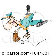 Royalty Free RF Clip Art Illustration Of A Cartoon Player Diving For A Baseball