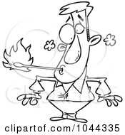 Poster, Art Print Of Cartoon Black And White Outline Design Of A Fire Eater Holding A Match In His Mouth
