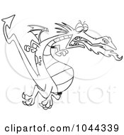 Poster, Art Print Of Cartoon Black And White Outline Design Of A Fire Breathing Dragon In Flight